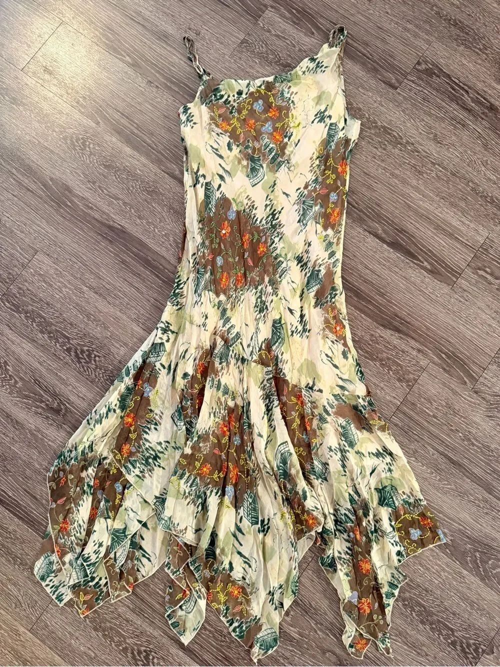Lapis Vintage Silk Beaded Assymetric Dres